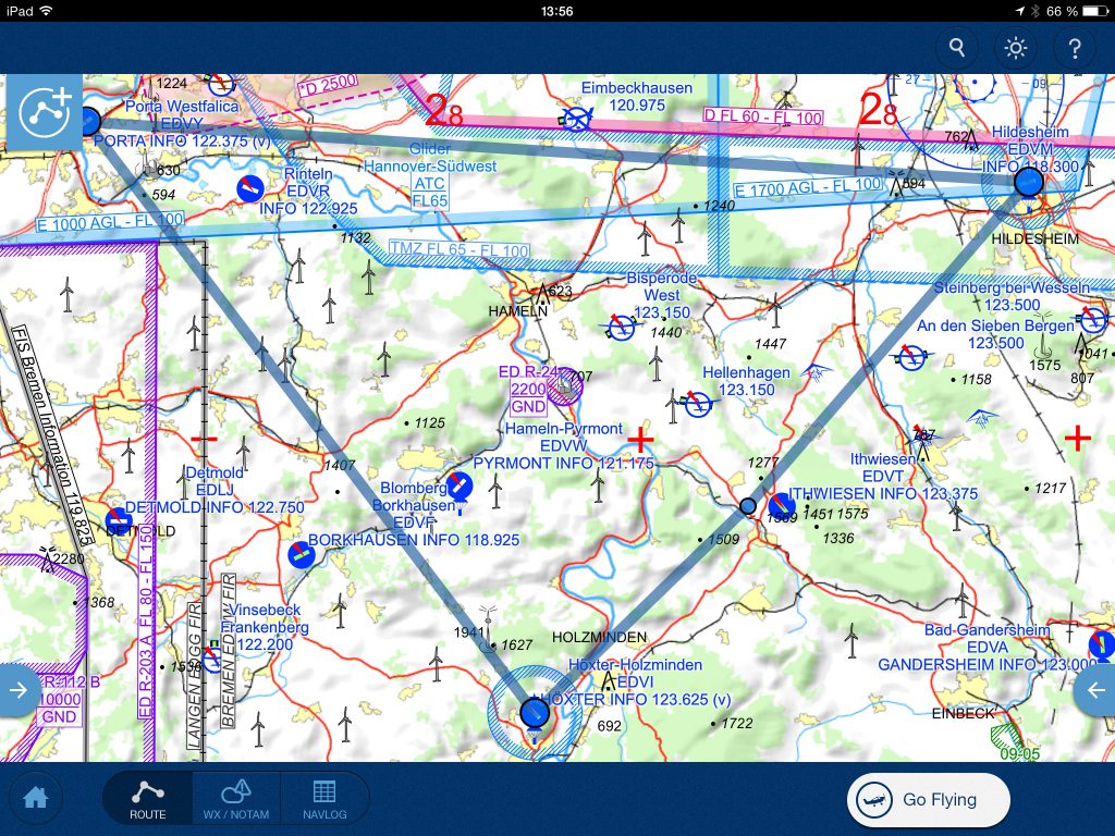 Beispielsdarstellung Jeppesen Mobile FliteDeck VFR