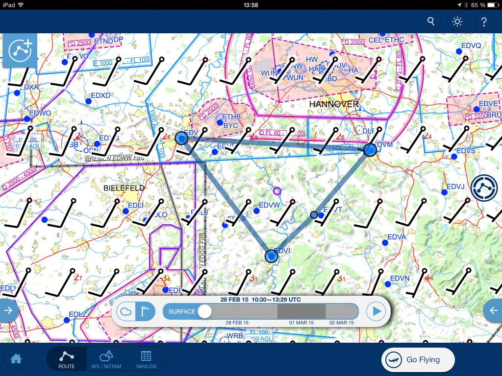 Windvorhersage Jeppesen Mobile FliteDeck VFR